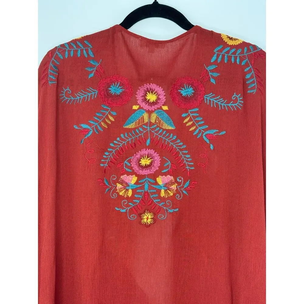 Umgee Rust Embroidered Boho Kimono Cardigan M/L Festival Chic Southwestern - Picture 4 of 8